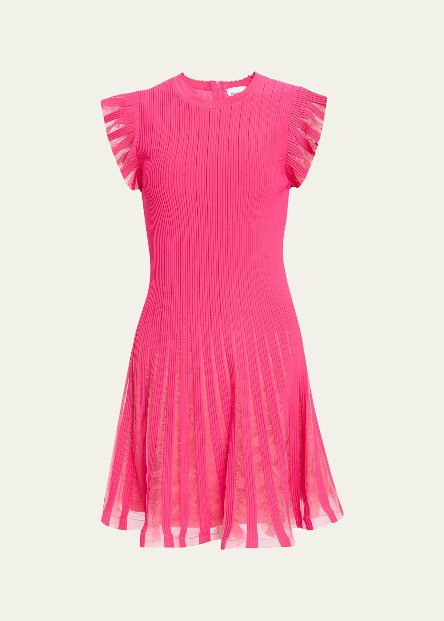 sheer flutter-sleeve knit dress