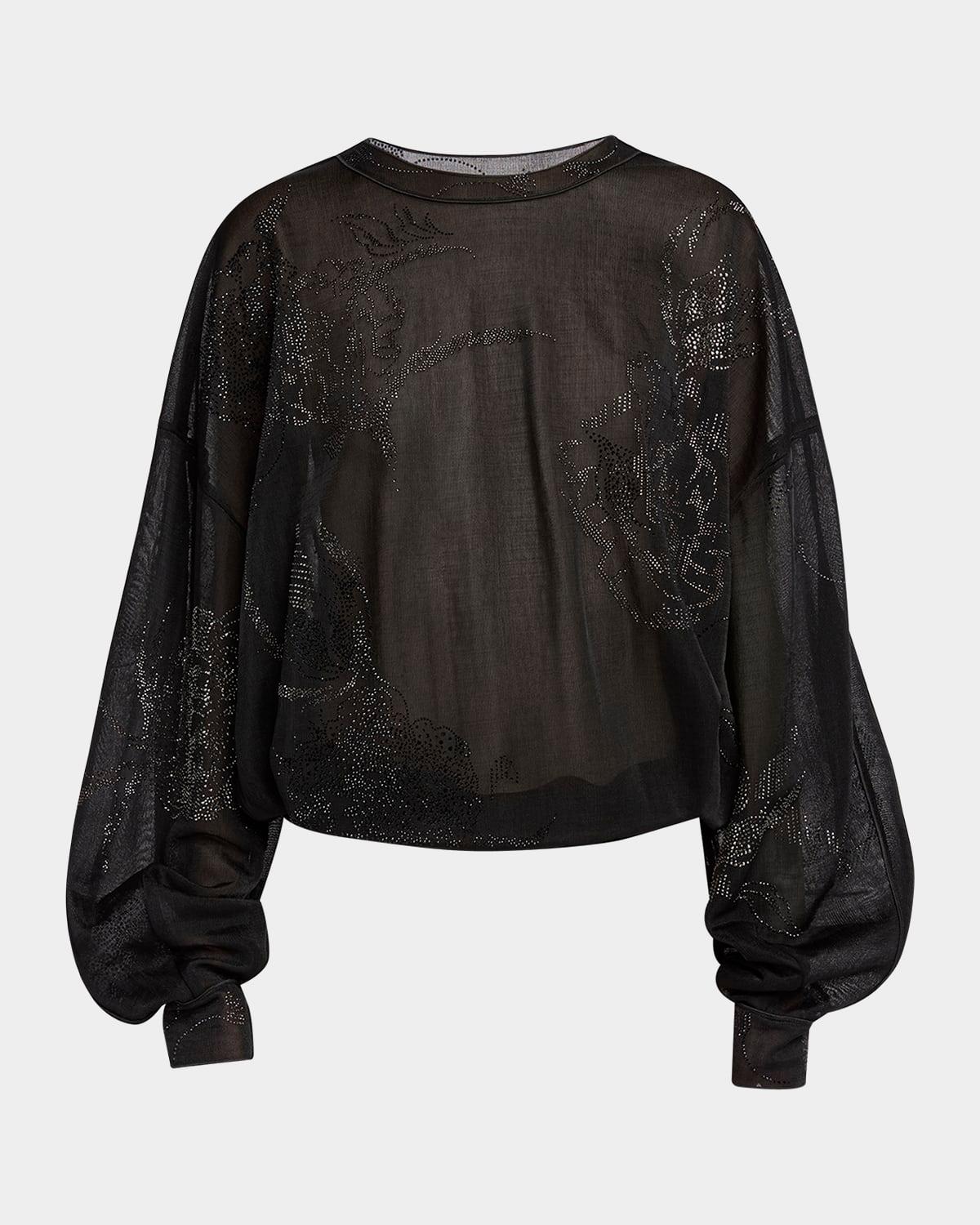 sheer jersey blouse with swarovski details