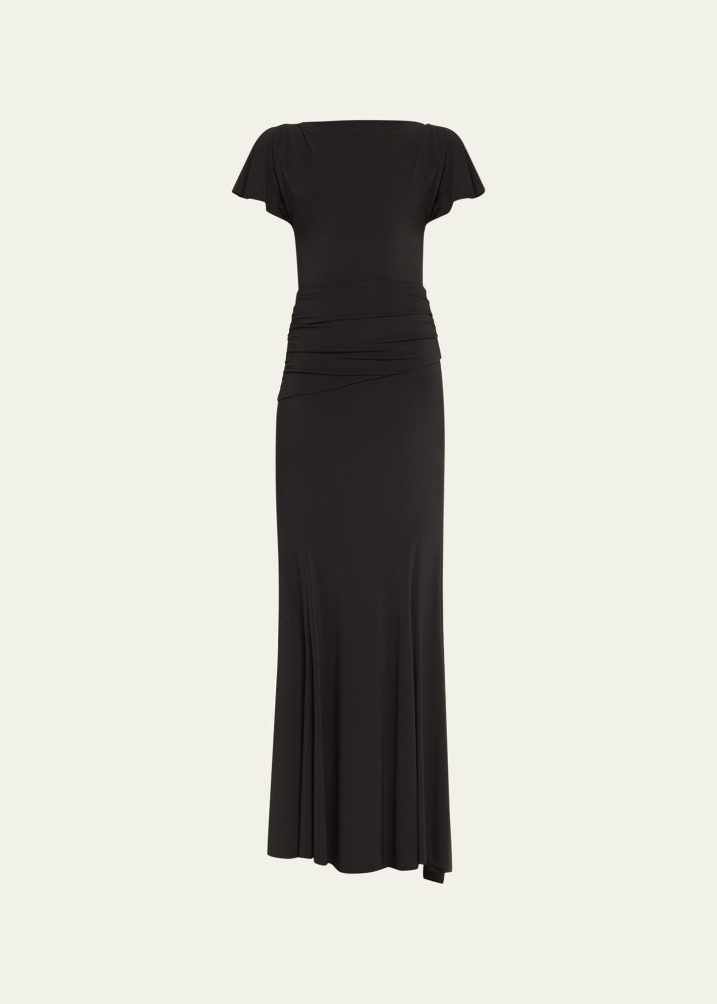 sheer jersey trumpet evening gown