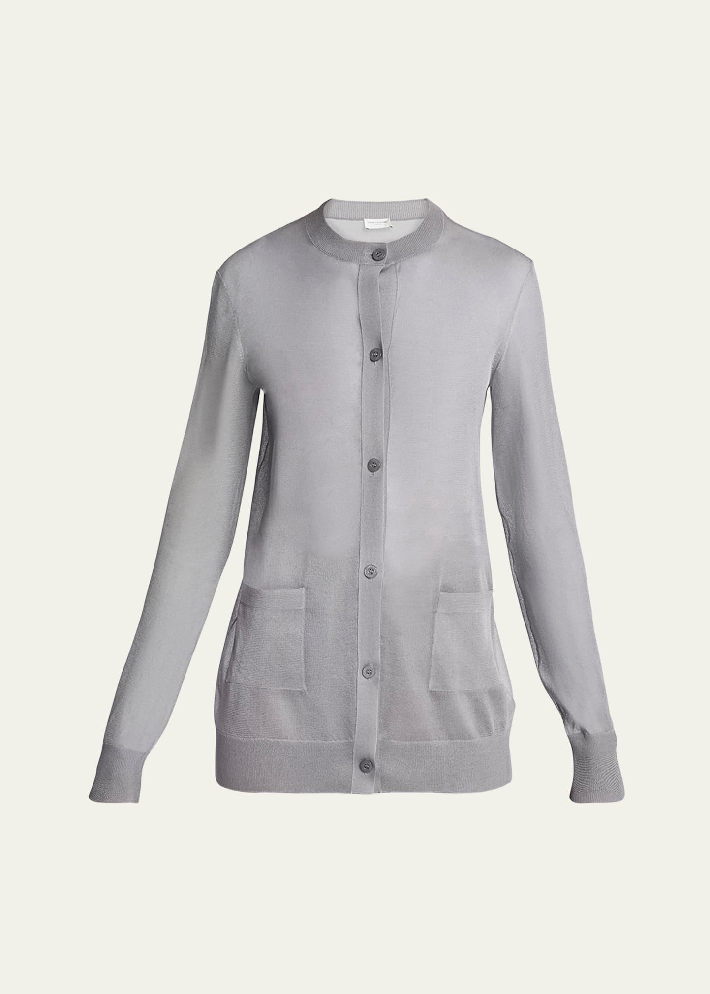 sheer knit button-front cardigan