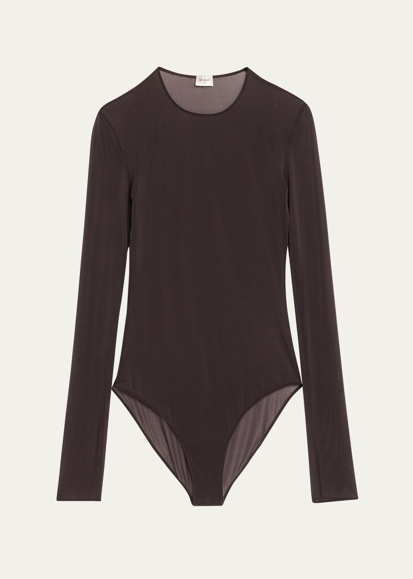 sheer knit long-sleeve bodysuit