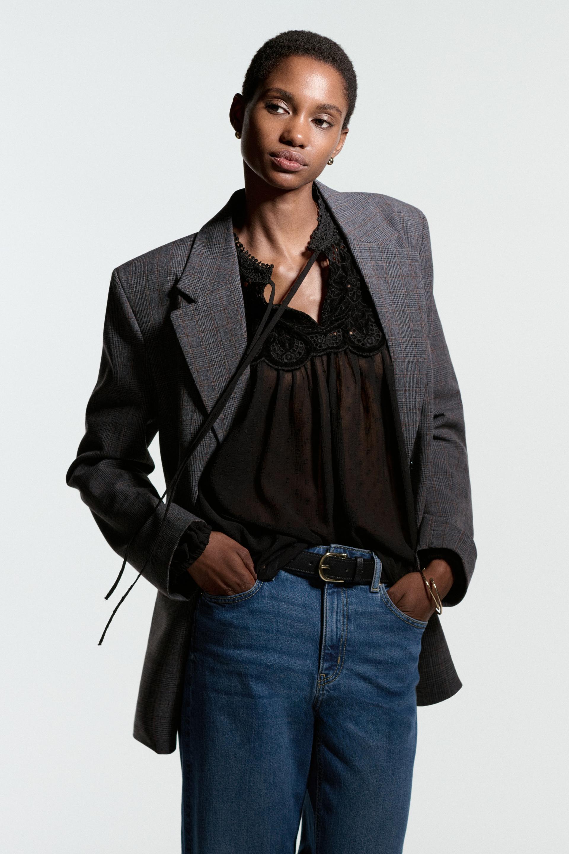 sheer lace-detail blouse