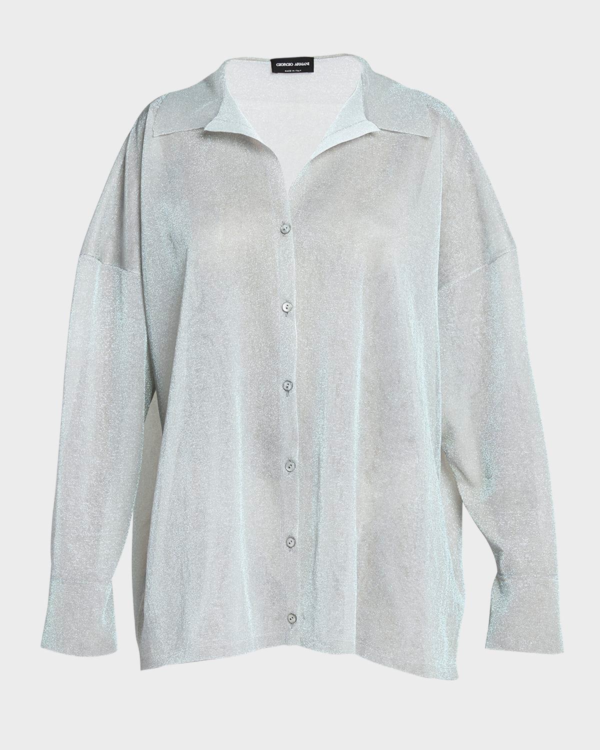 sheer metallic oversized collared blouse