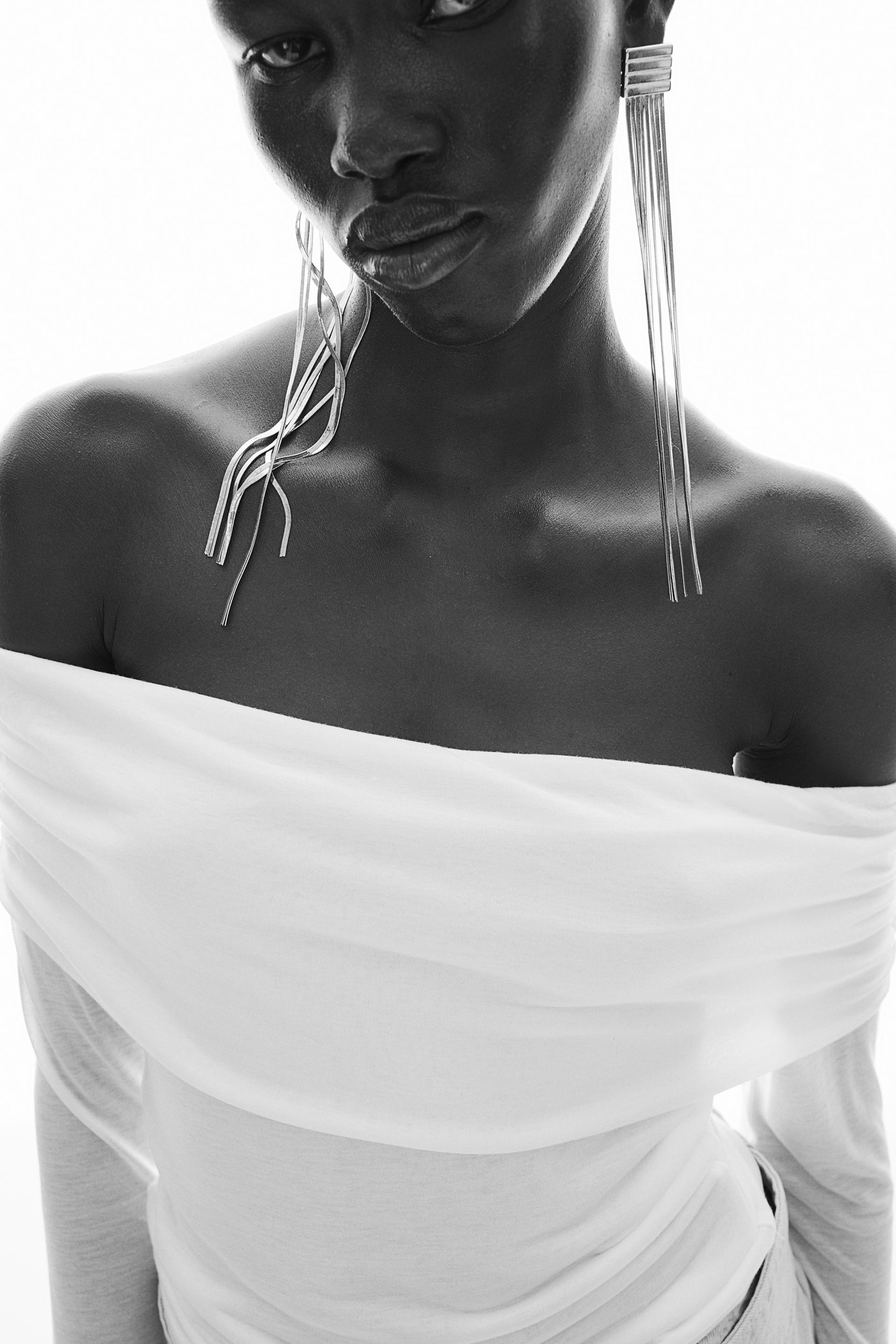 sheer off-the-shoulder top