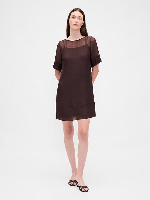 sheer organza mini shift dress
