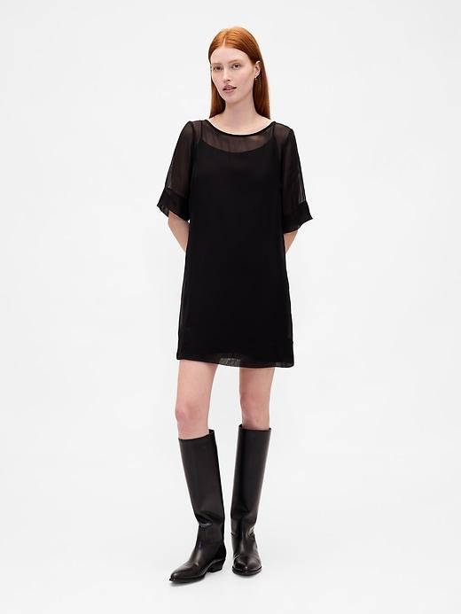 sheer organza mini shift dress