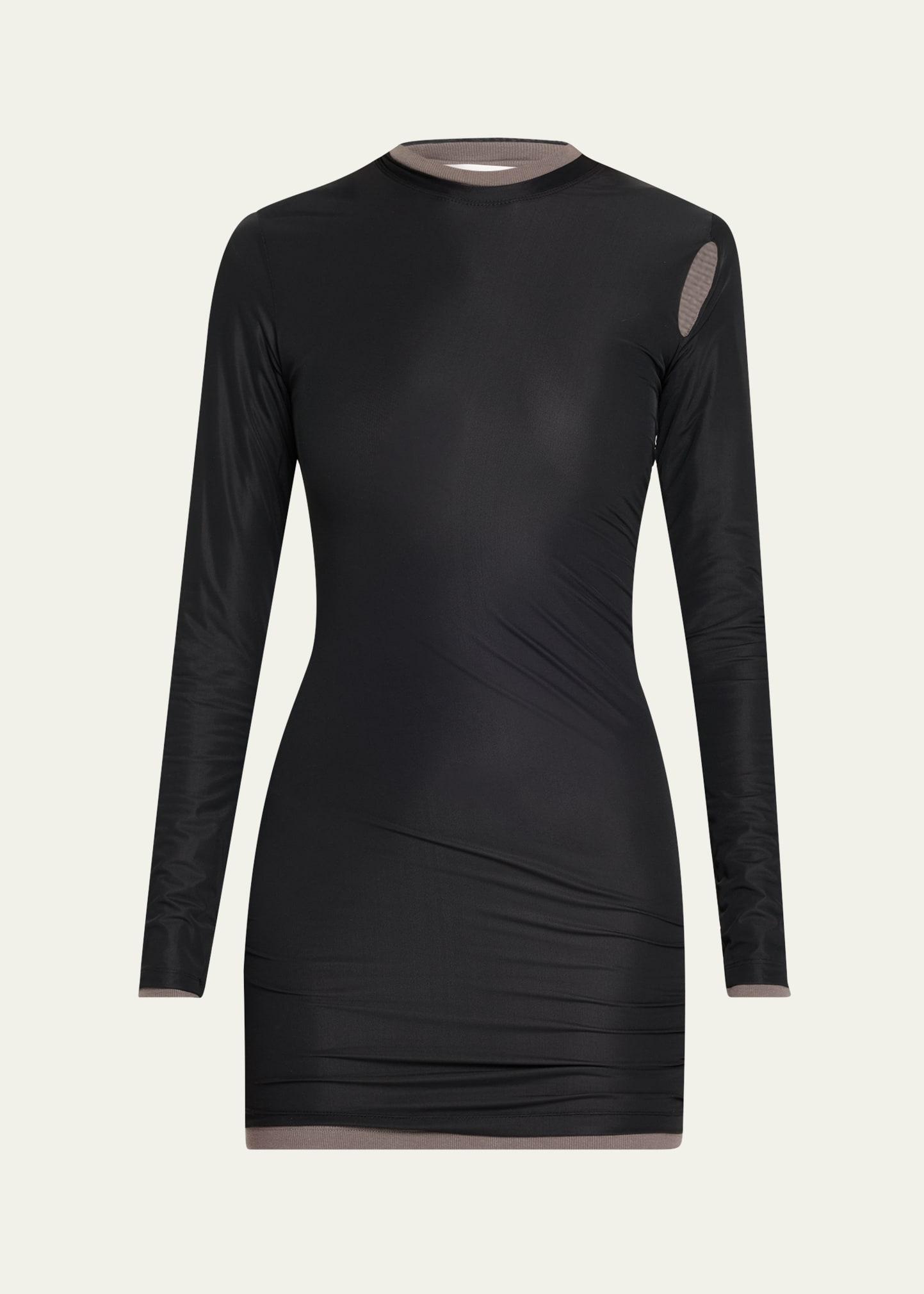 sheer overlay peephole rib mini dress