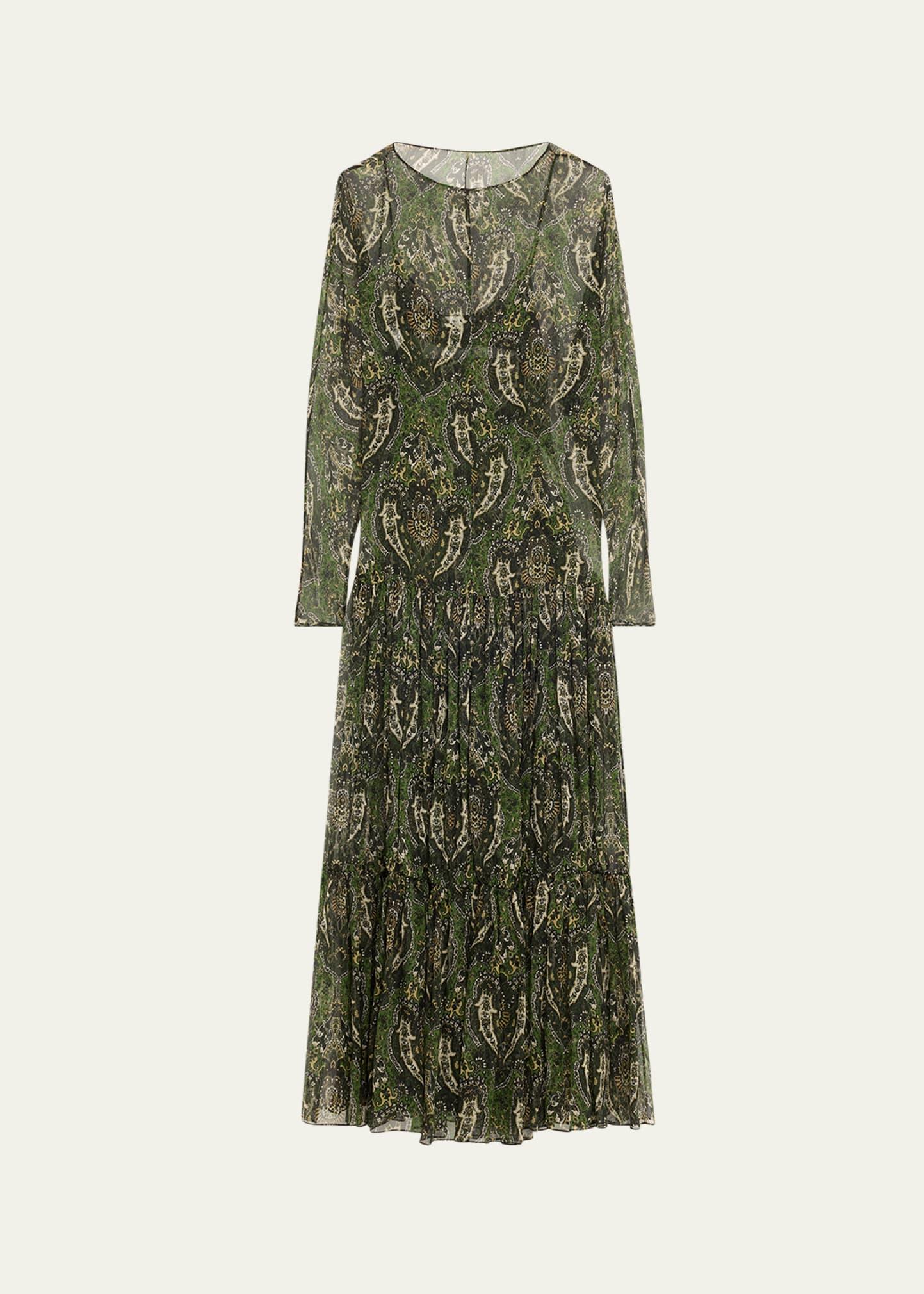 sheer paisley print gown with slip underpinning