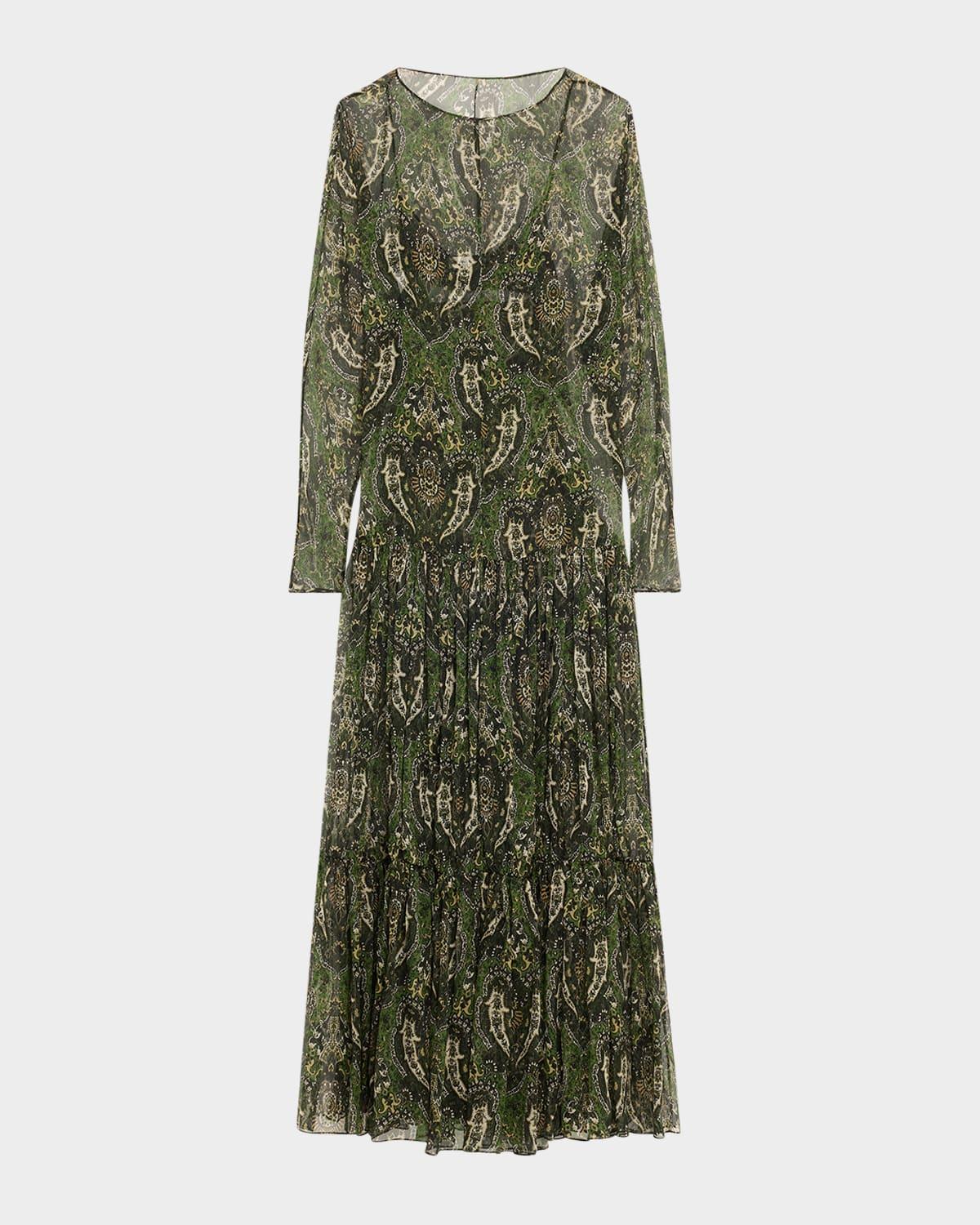 sheer paisley print gown with slip underpinning