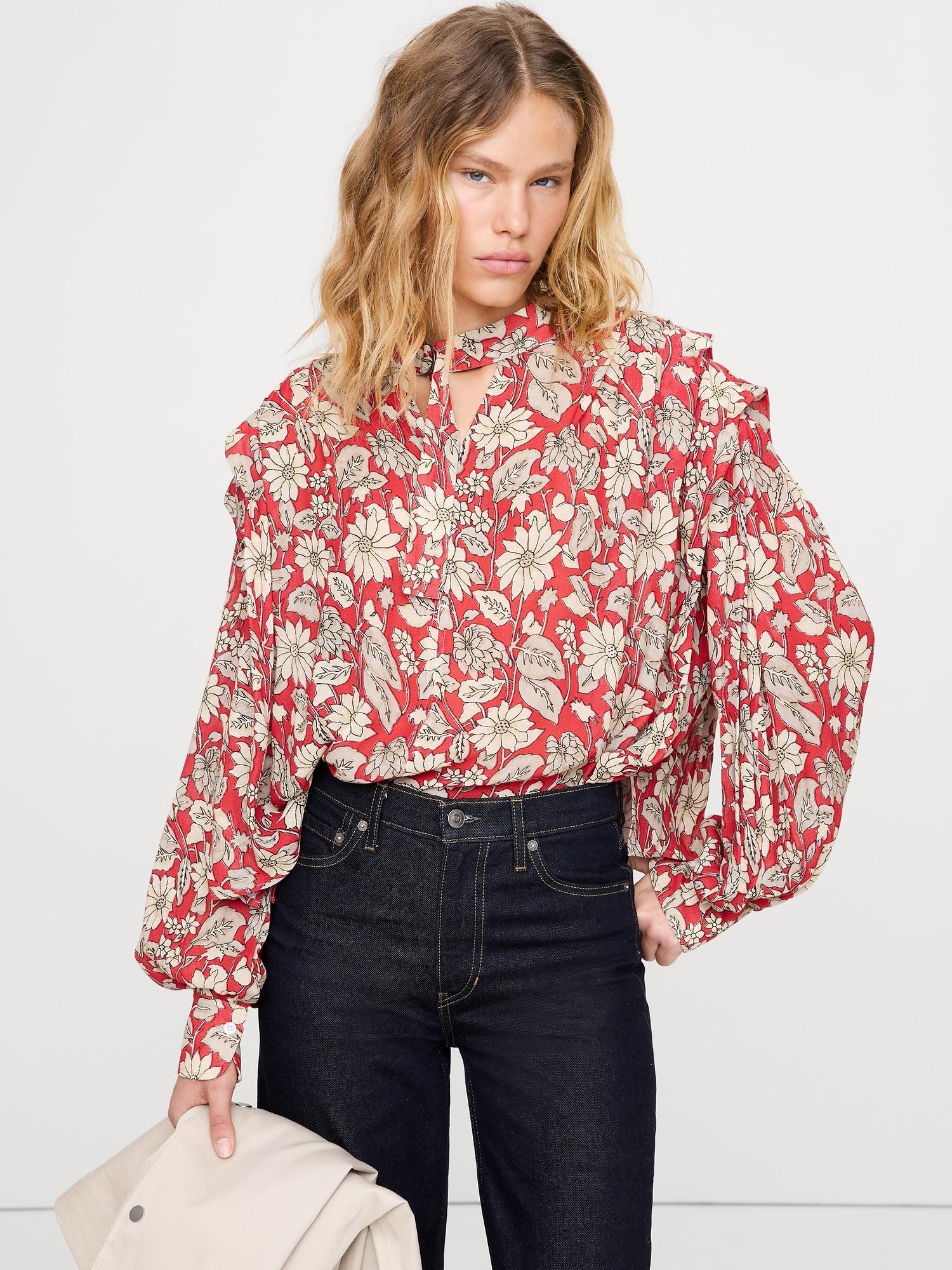 sheer pleat-shoulder top