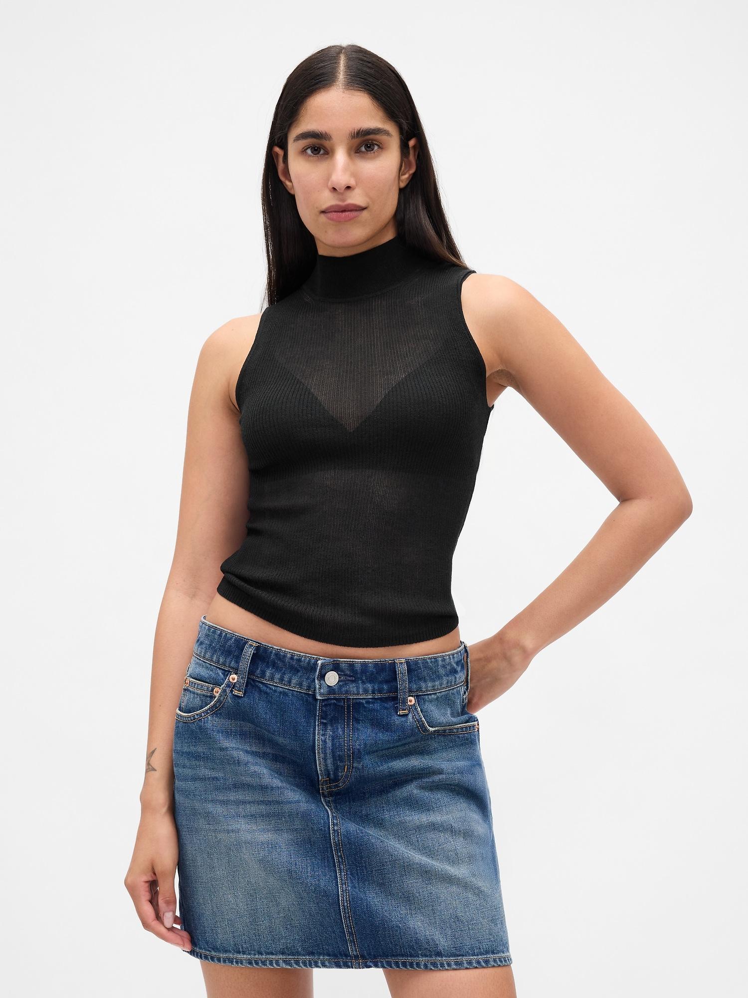 sheer rib mockneck tank top