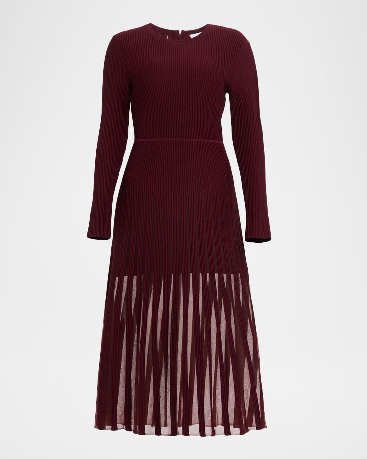 sheer ribbed a-line midi dress