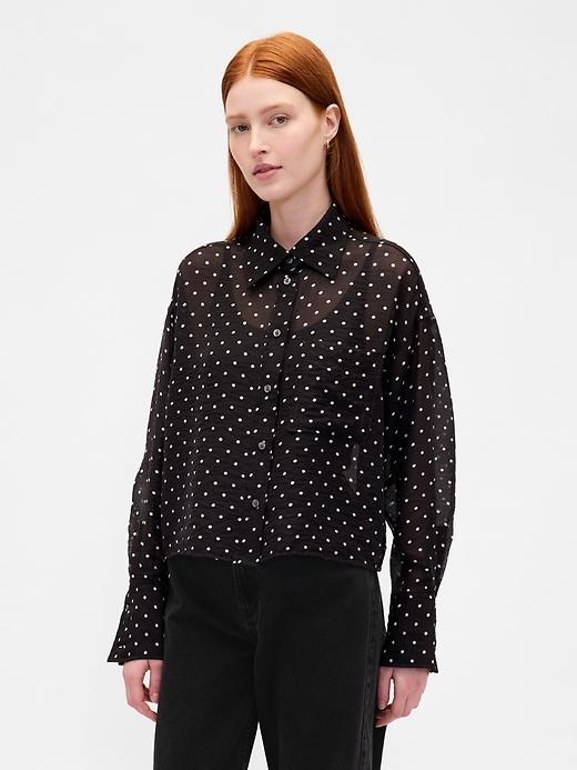 sheer straight-hem crop shirt