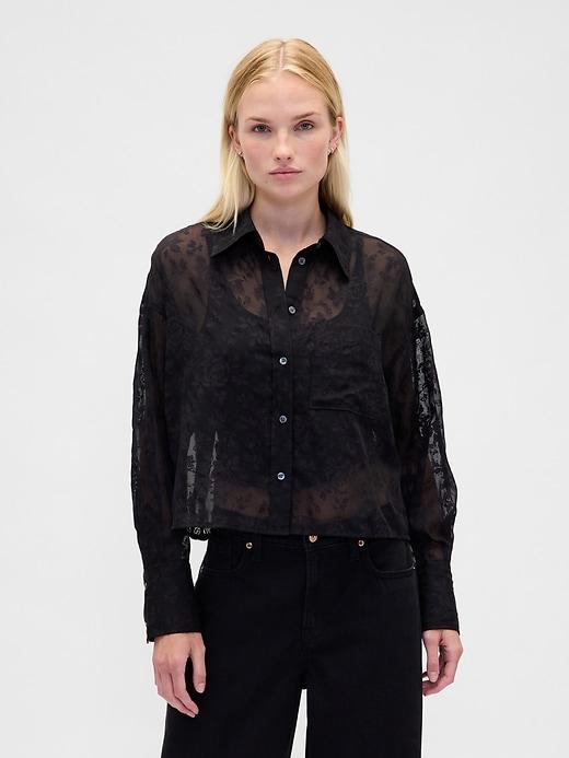 sheer straight-hem crop shirt