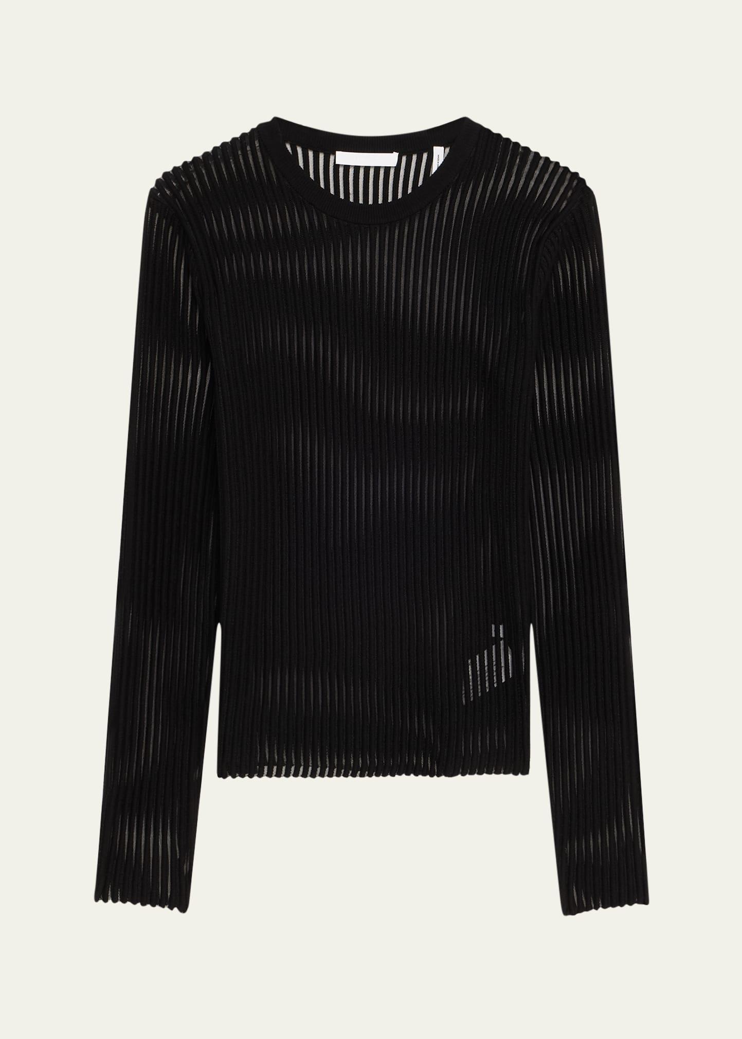 sheer stripe crewneck top