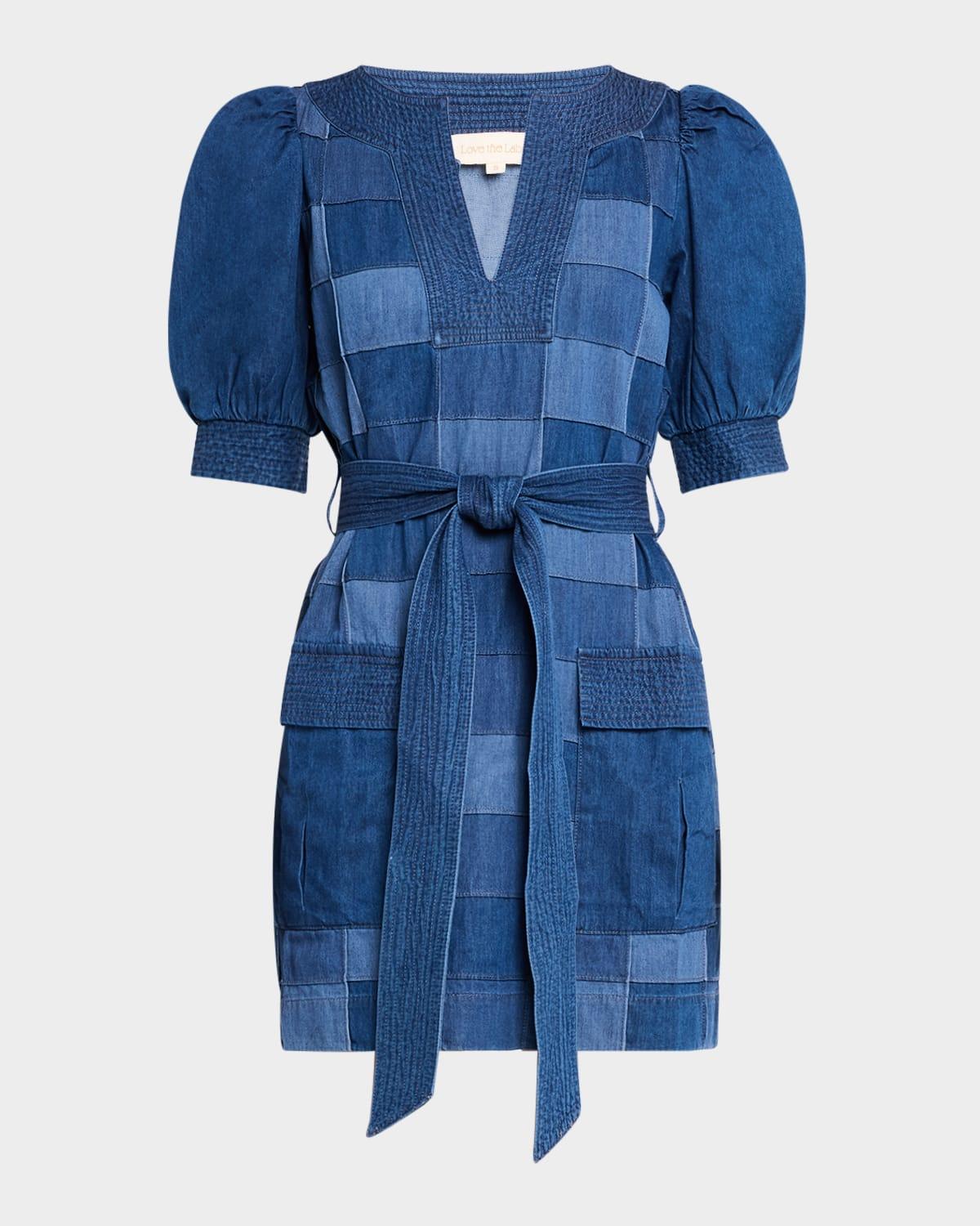 shelby patchwork denim mini dress