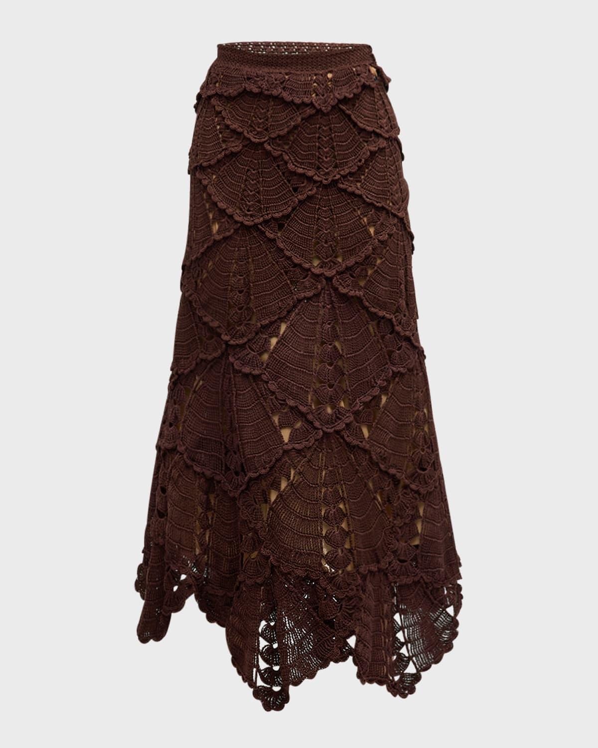 shell crochet knit flared midi skirt
