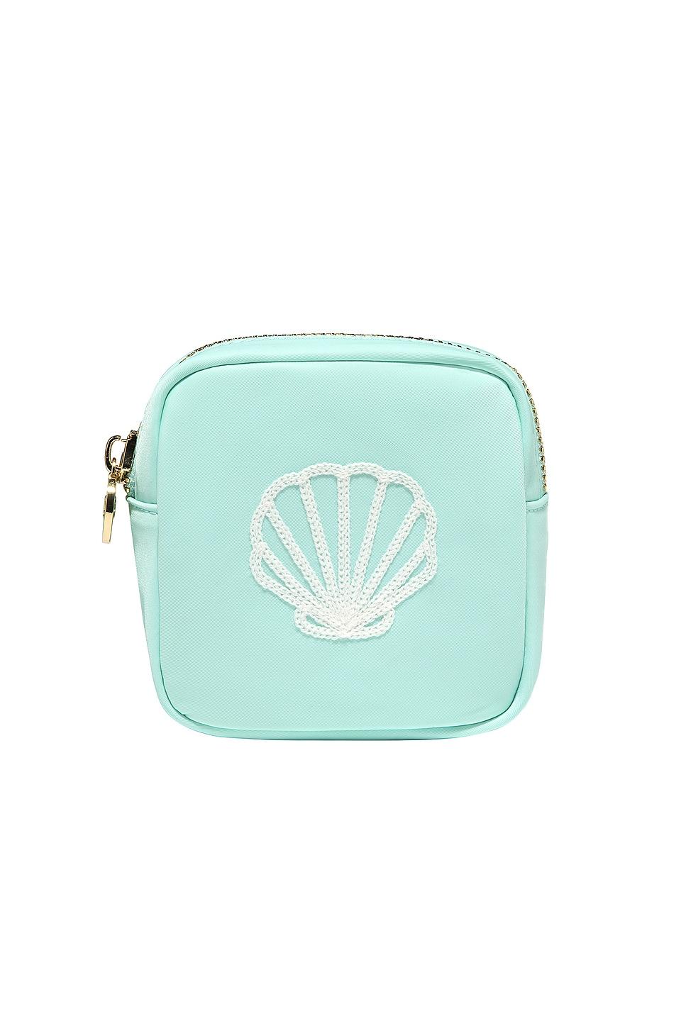 shell embroidered mini pouch