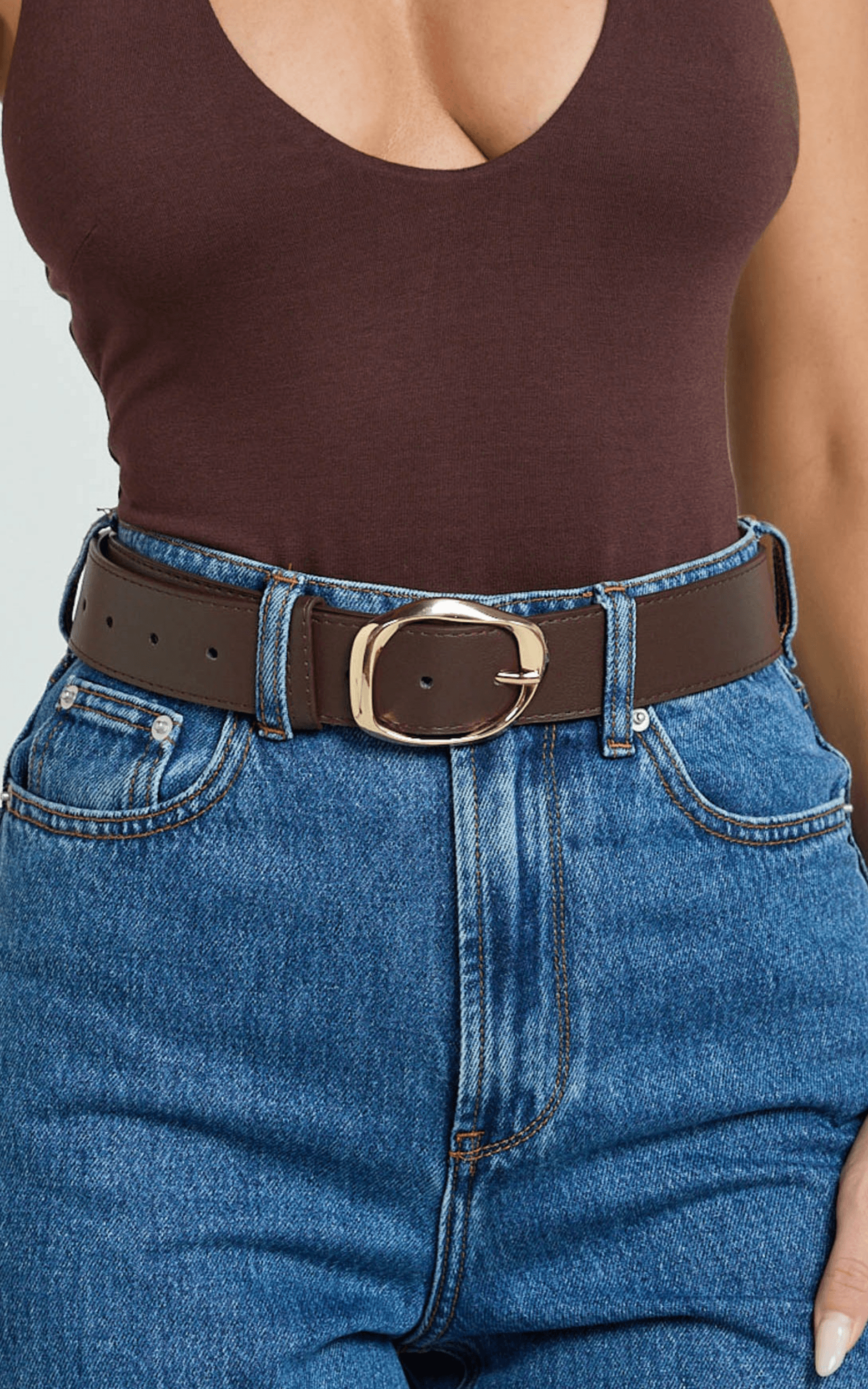 shelley belt - oval buckle belt in brown
