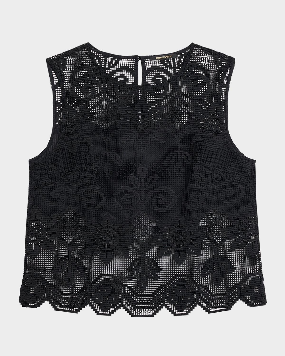 shelly scalloped pixel floral lace blouse
