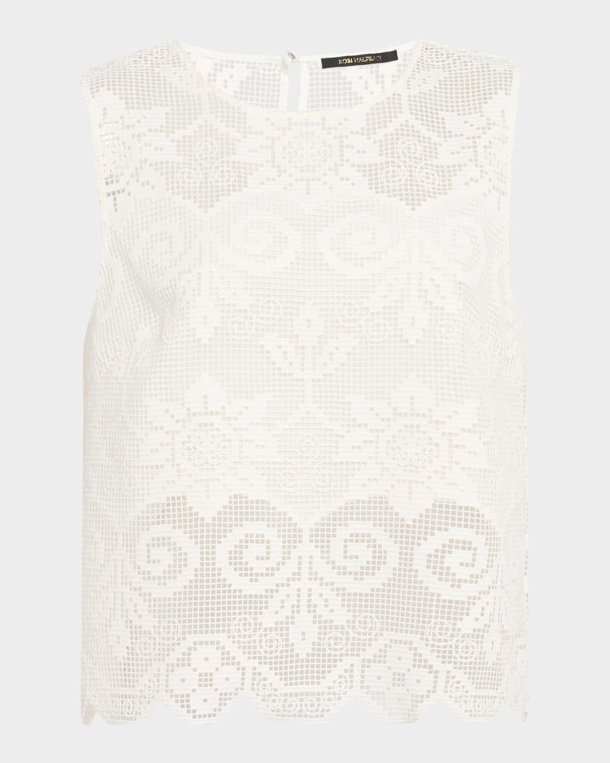 shelly scalloped pixel floral lace blouse