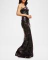 sheridan floral-print sequin sweetheart gown