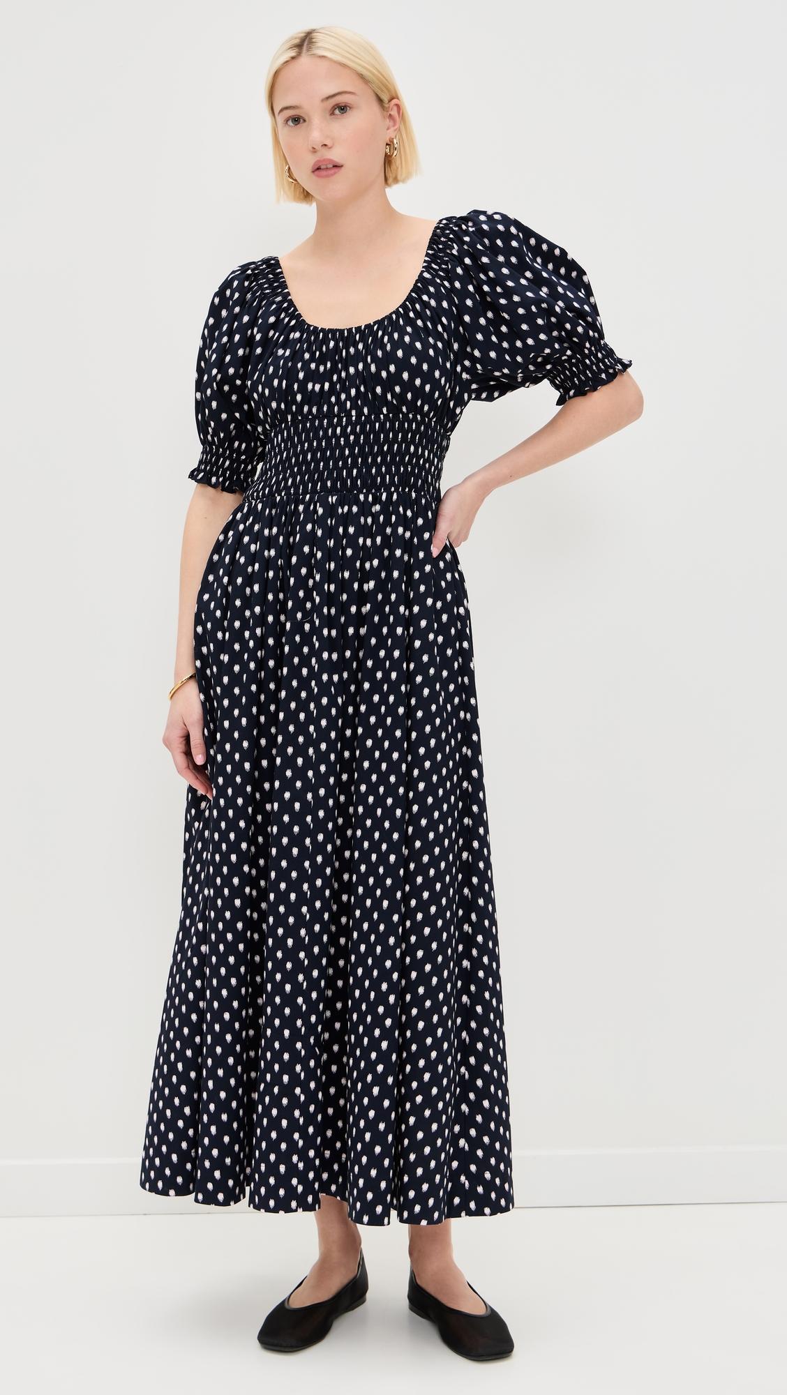 shibori puff sleeve midi dress