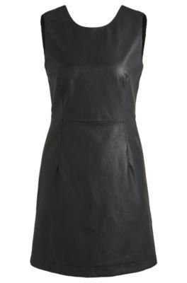 shift dress in soft faux leather- black women's shift dresses