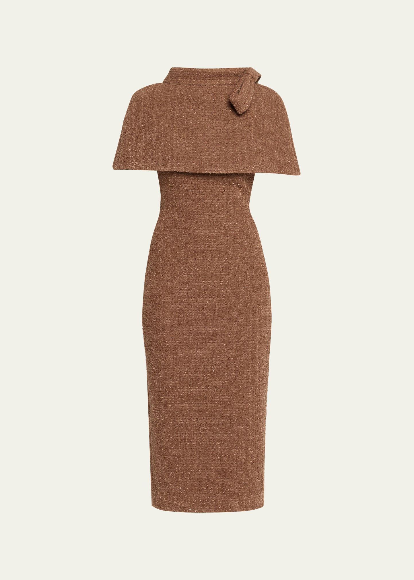 shimmer boucle cape midi dress