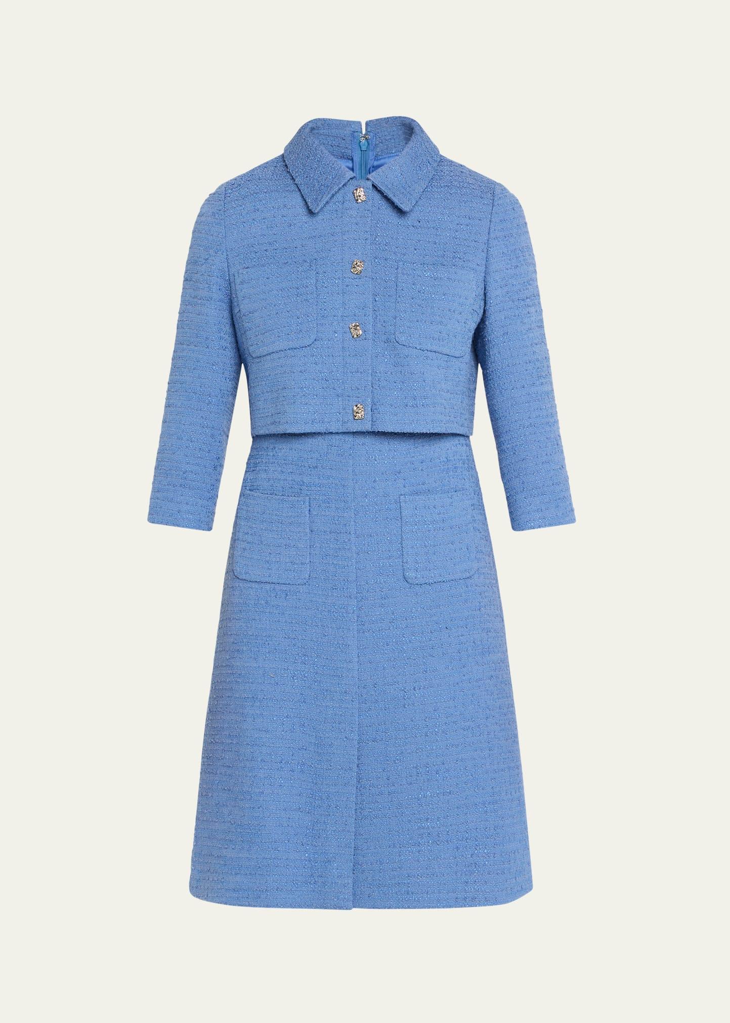 shimmer boucle mock two-piece jacket dress