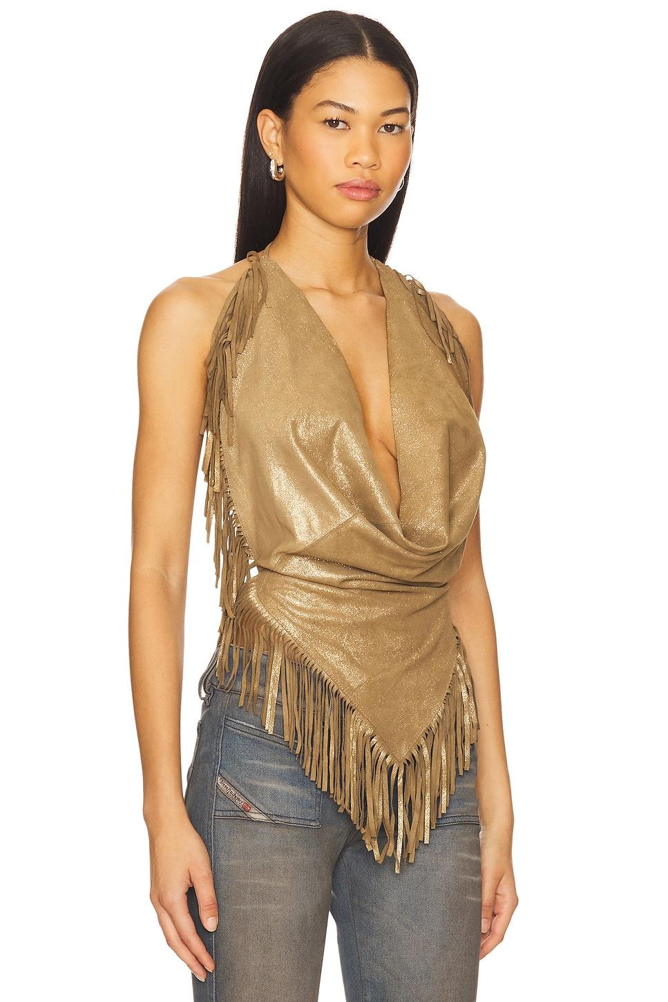 shimmery fringe halter top