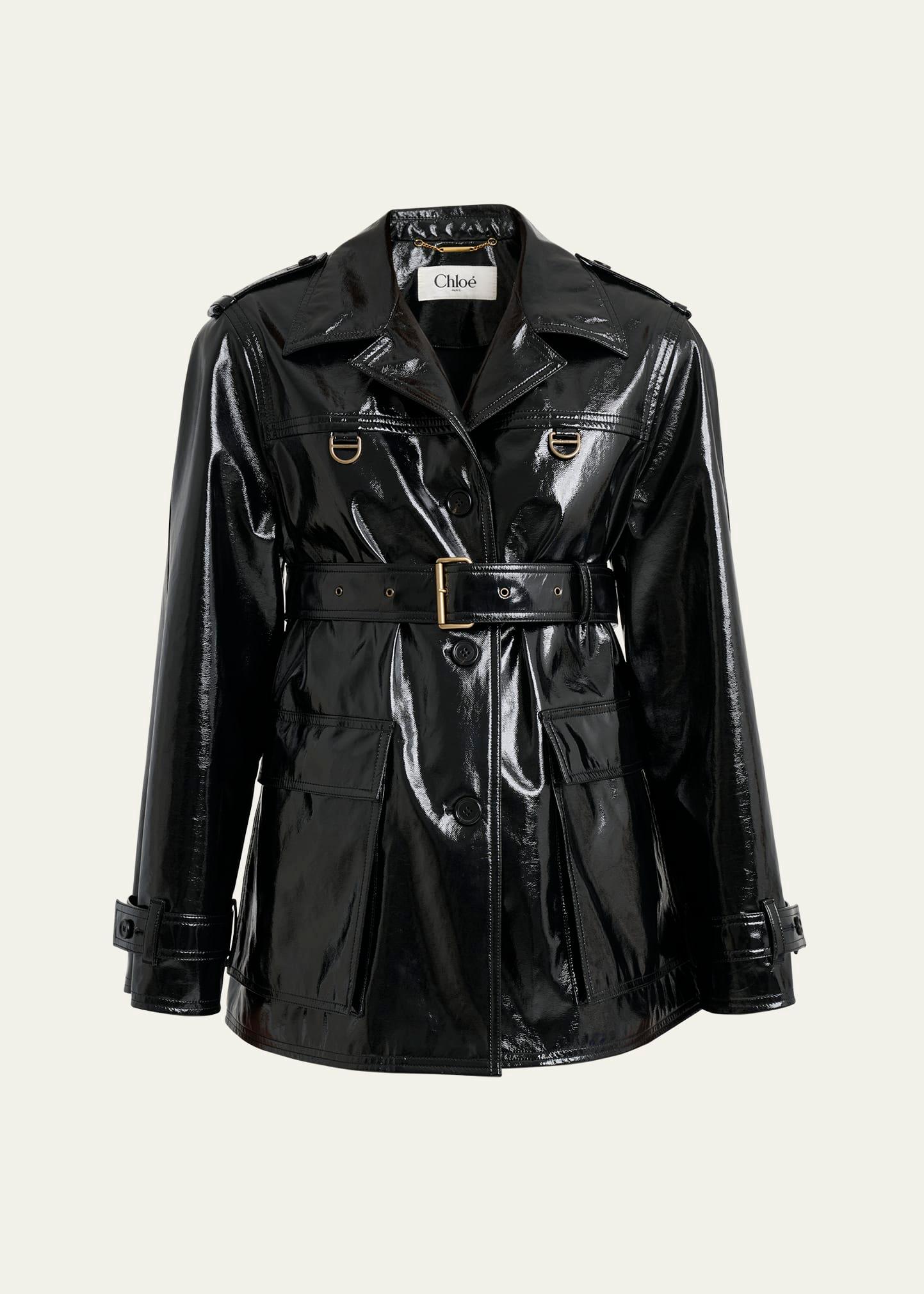 shiny cotton belted trench coat