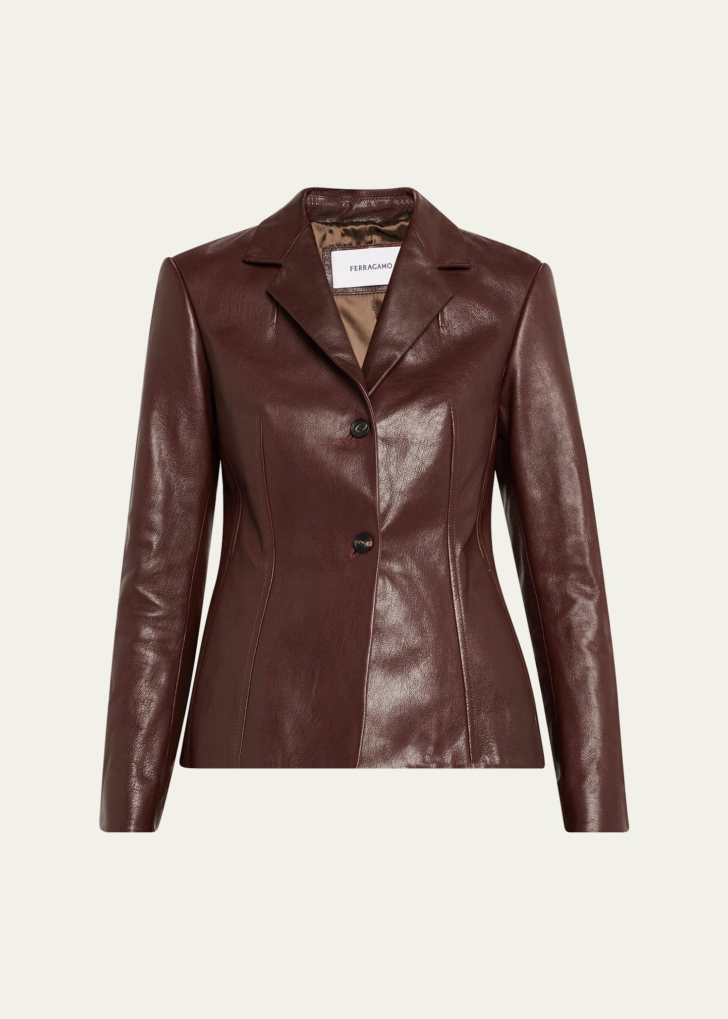 shiny leather single-breasted blazer jacket