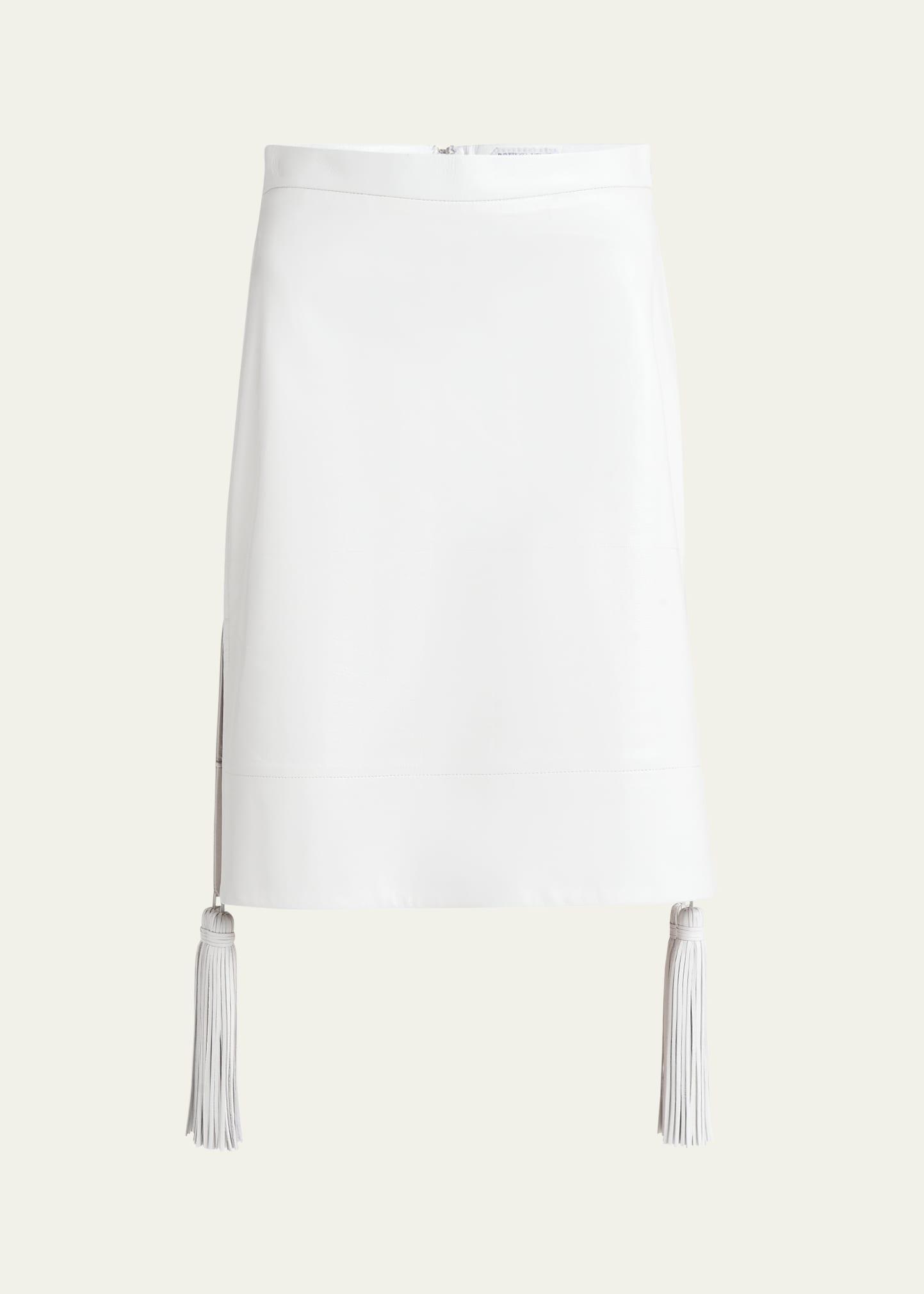 shiny leather skirt with tassels