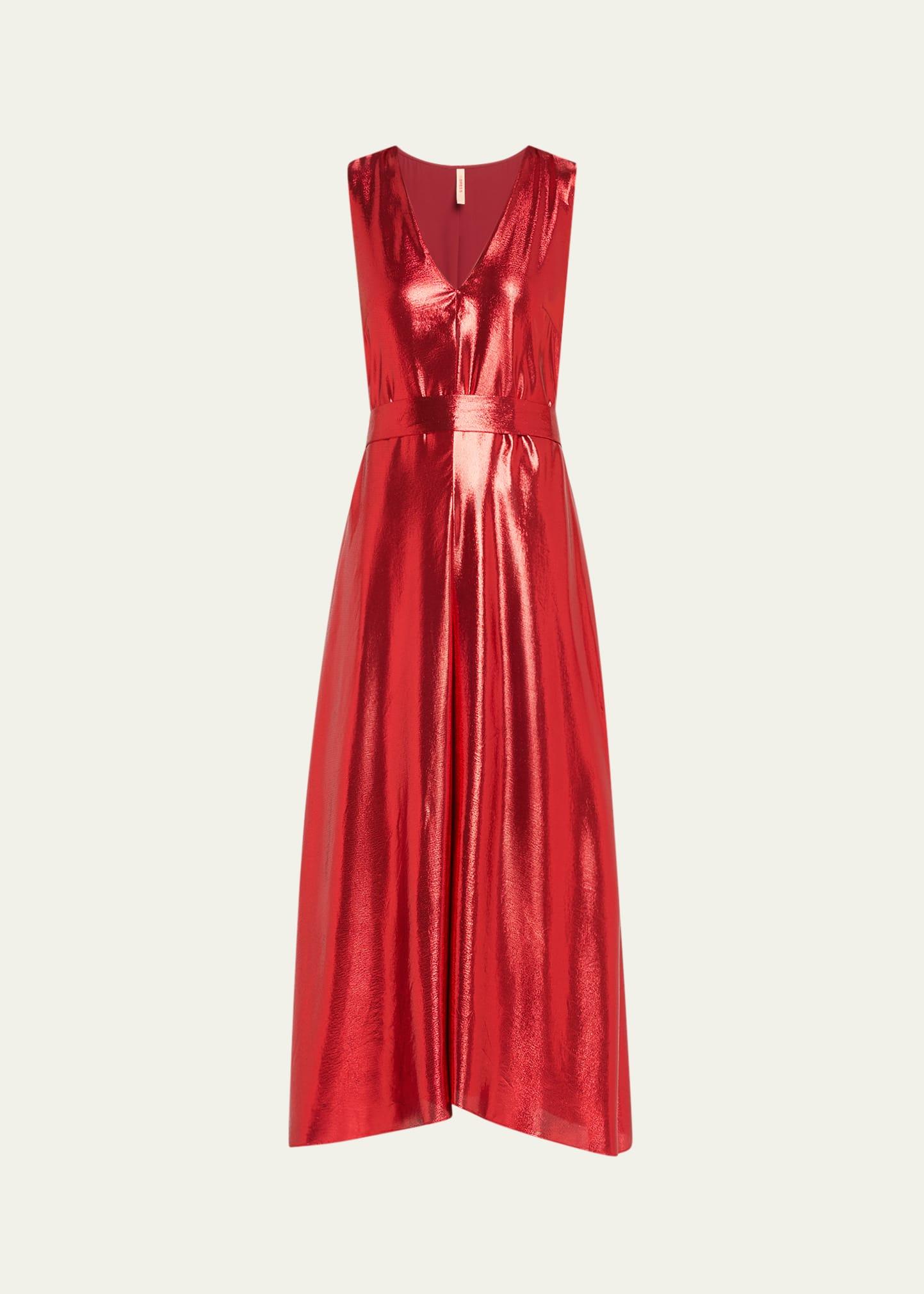 shiny metallic midi dress