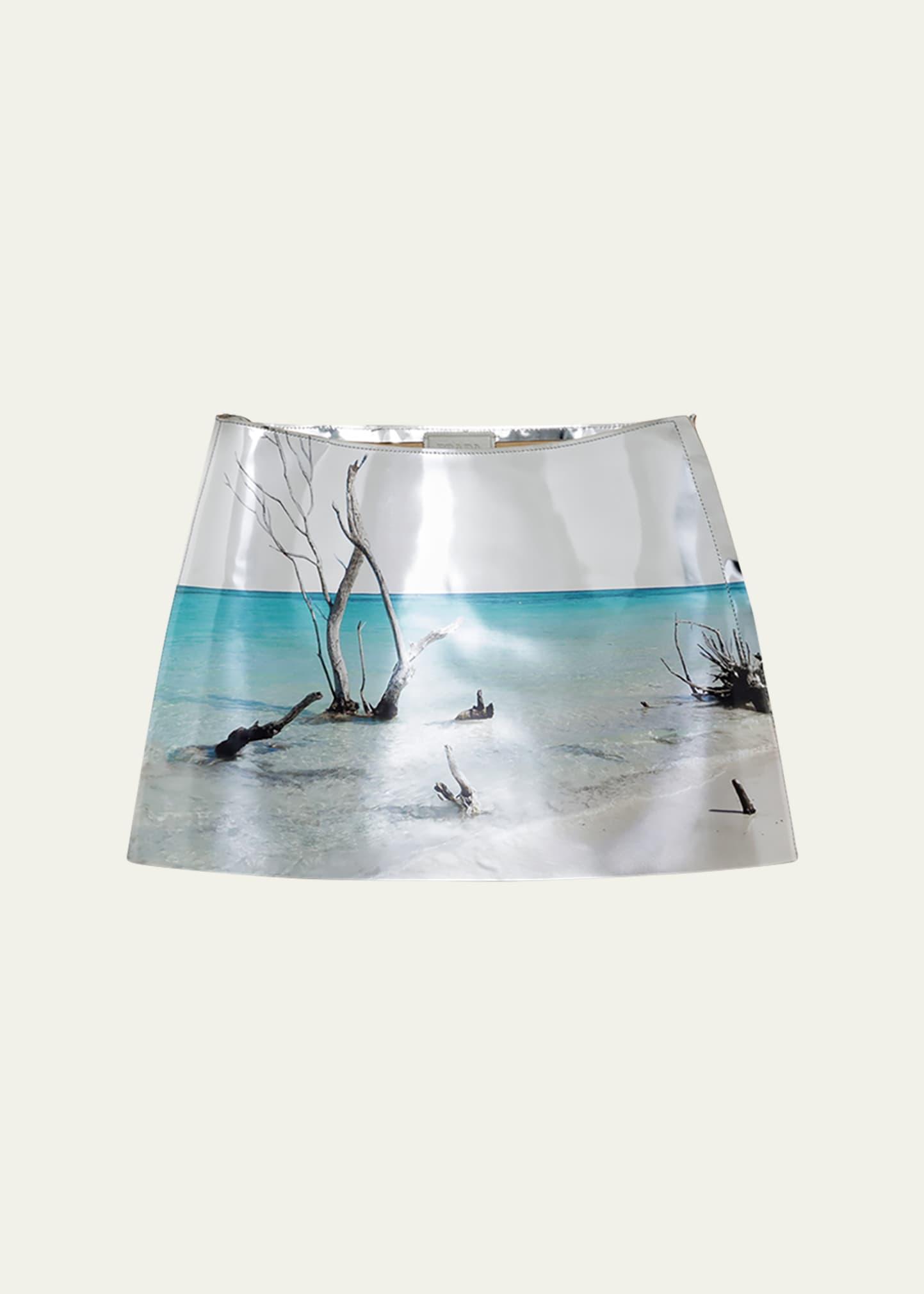 shiny printed leather mini skirt