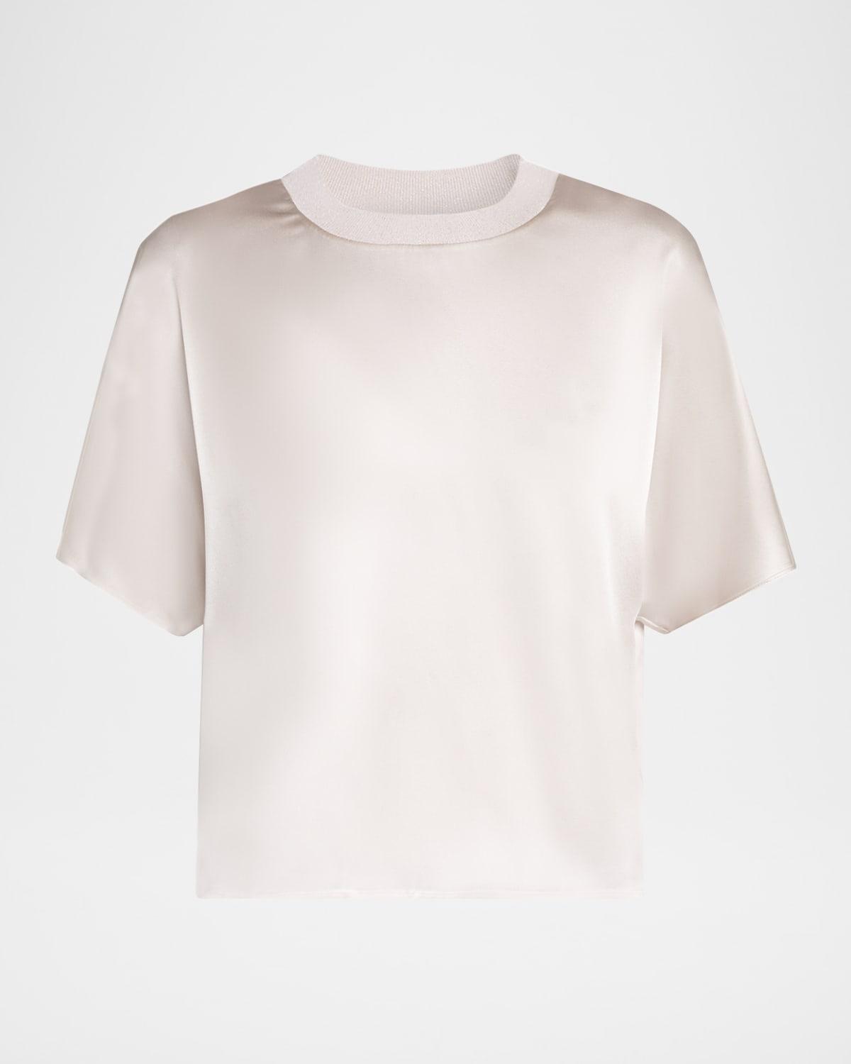 shiny rib-trim crewneck t-shirt