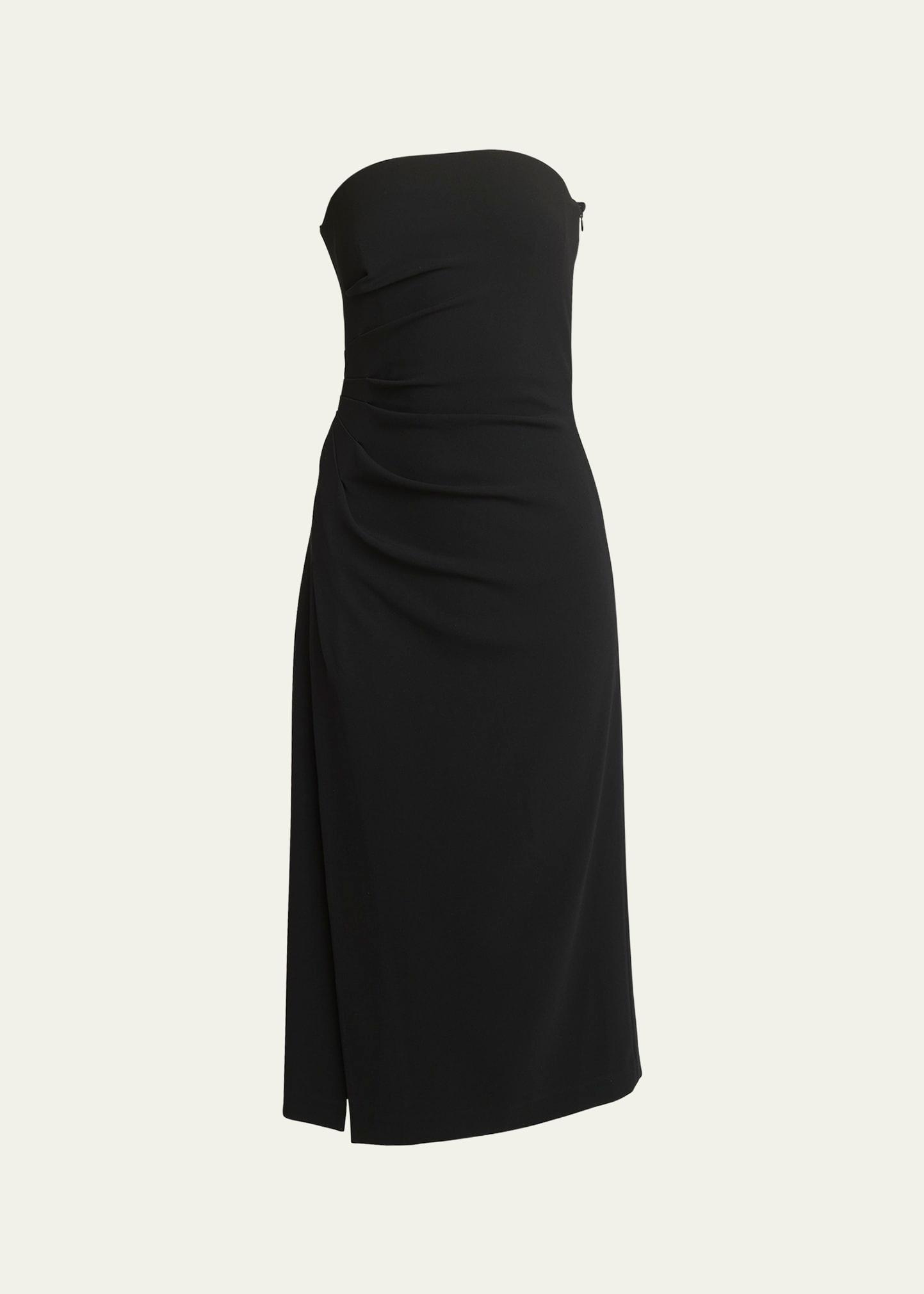 shira strapless draped matte crepe midi dress