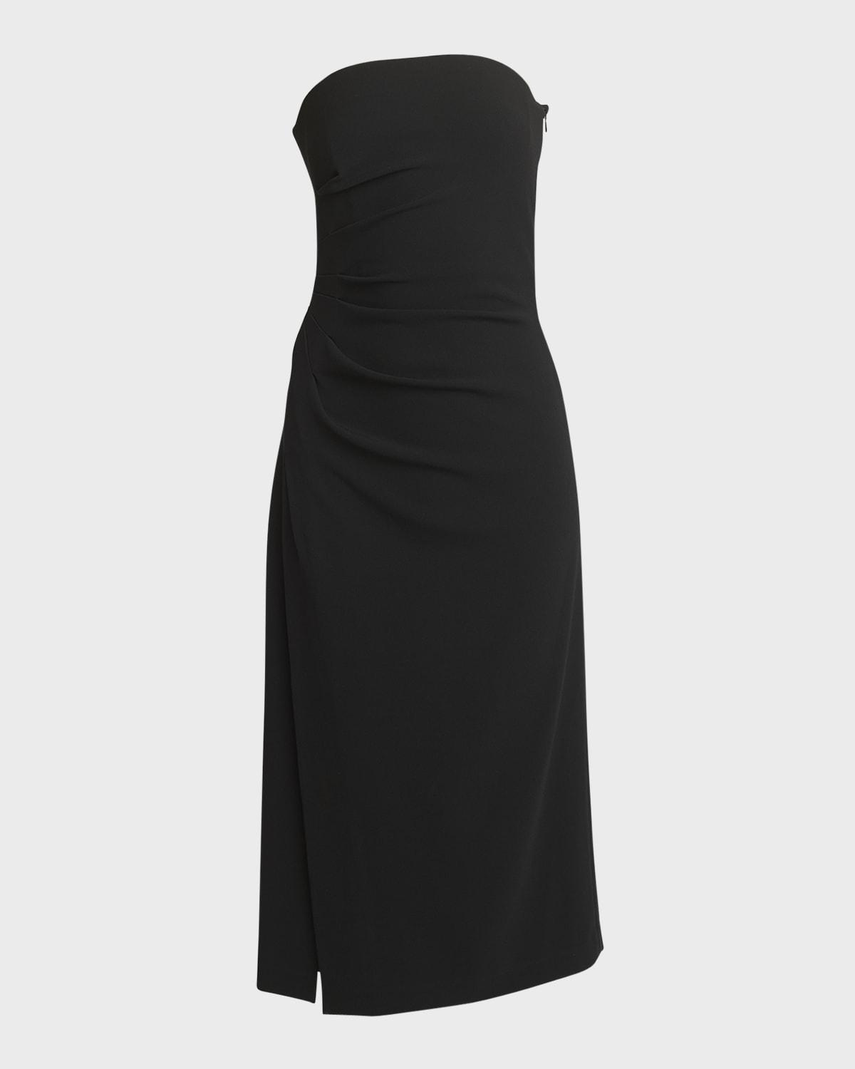 shira strapless draped matte crepe midi dress