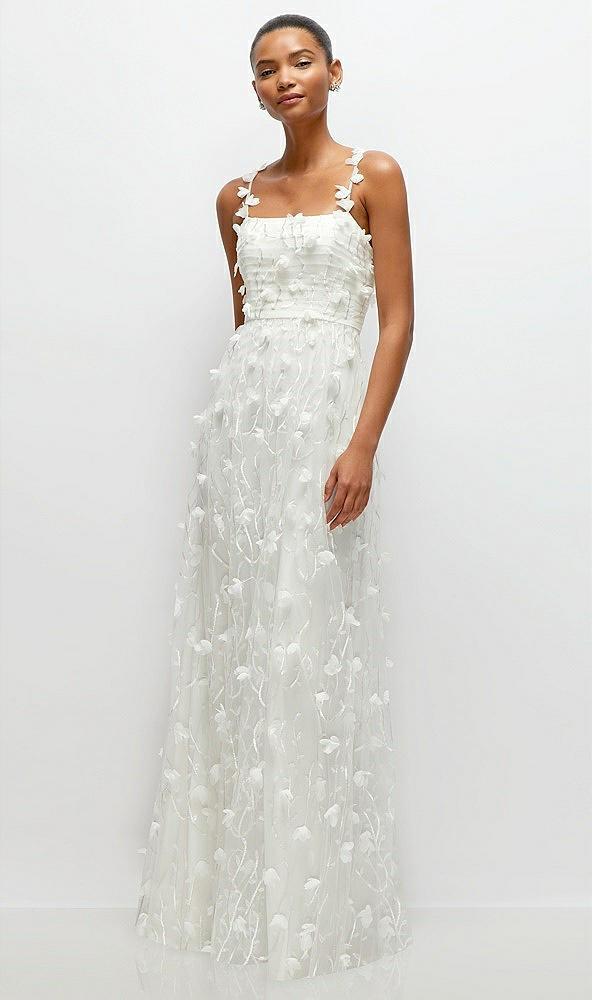 shirred 3d sequin embroidery floral maxi dress with petal-adorned straps