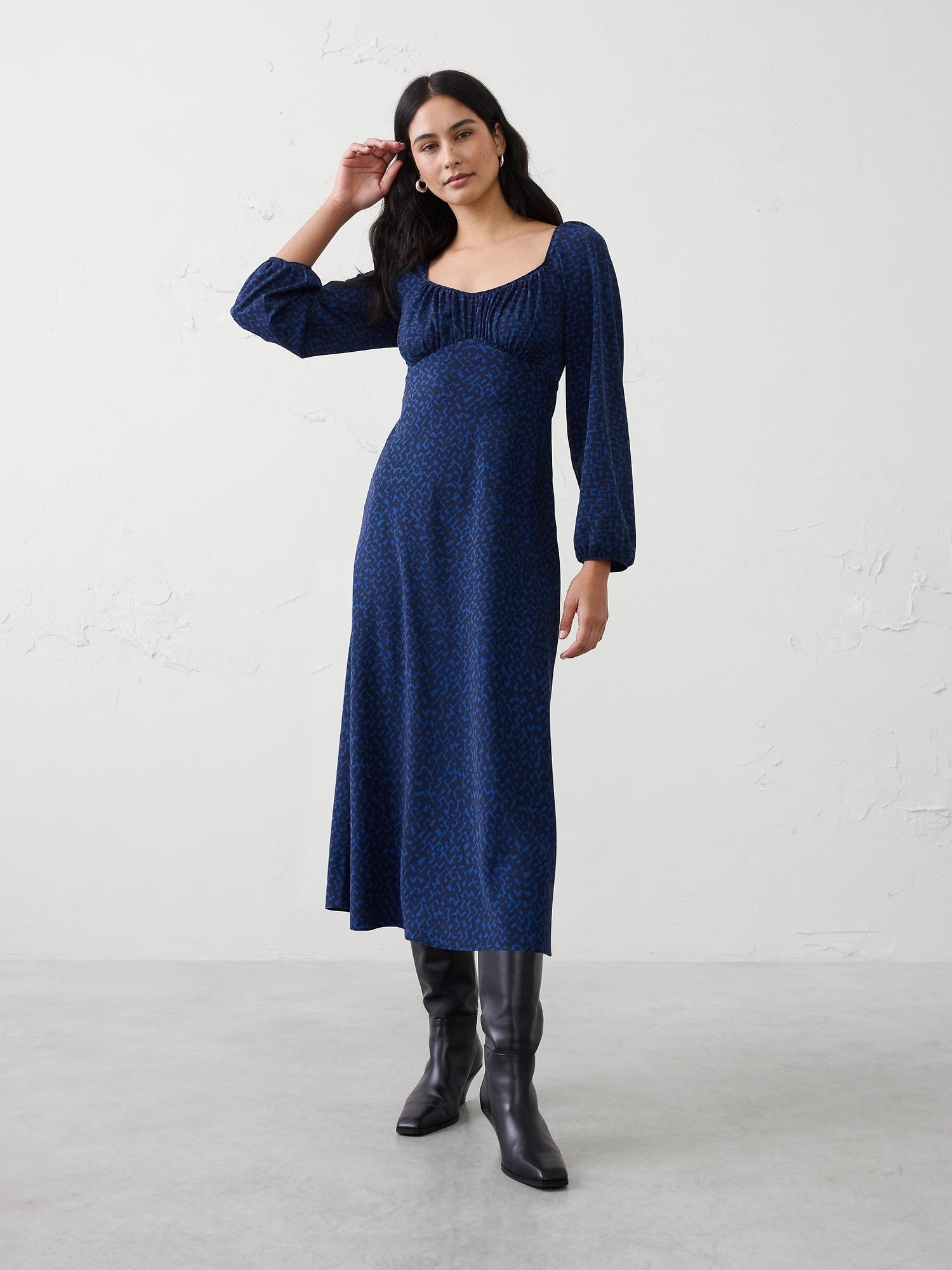 shirred bodice midi dress