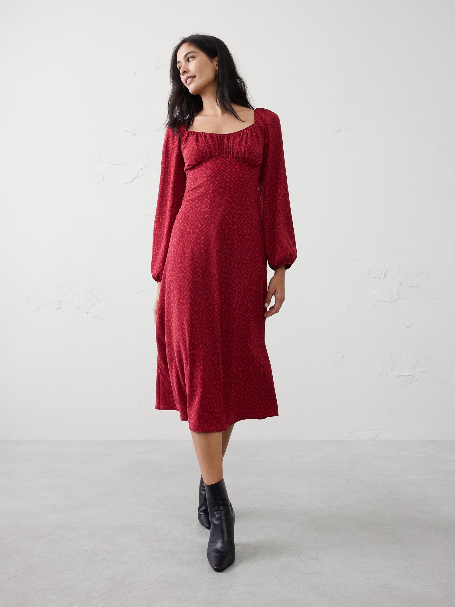 shirred bodice midi dress