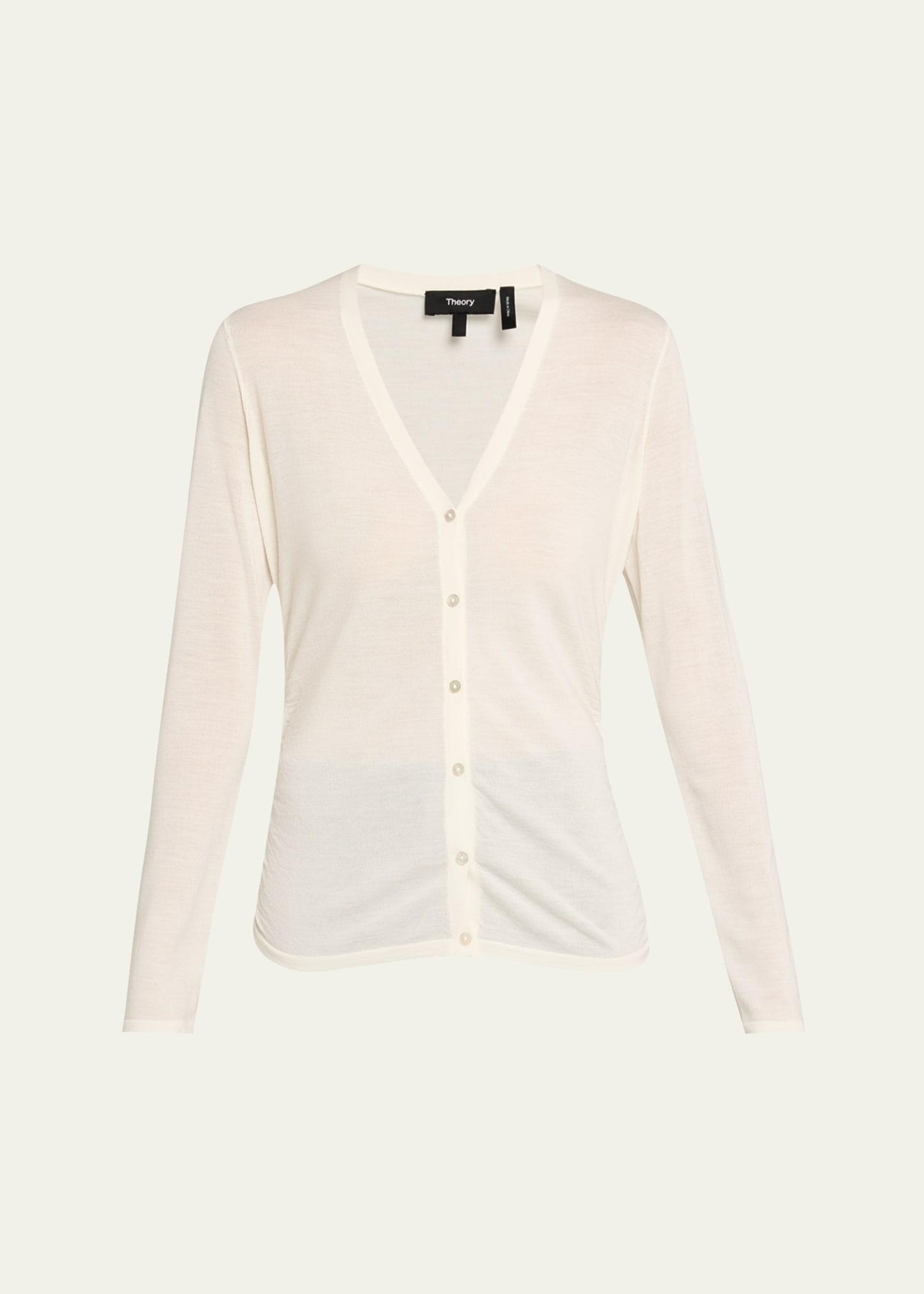 shirred fine wool cardigan