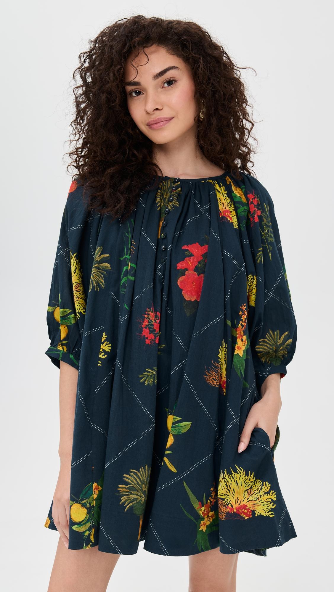 shirred half placket mini dress