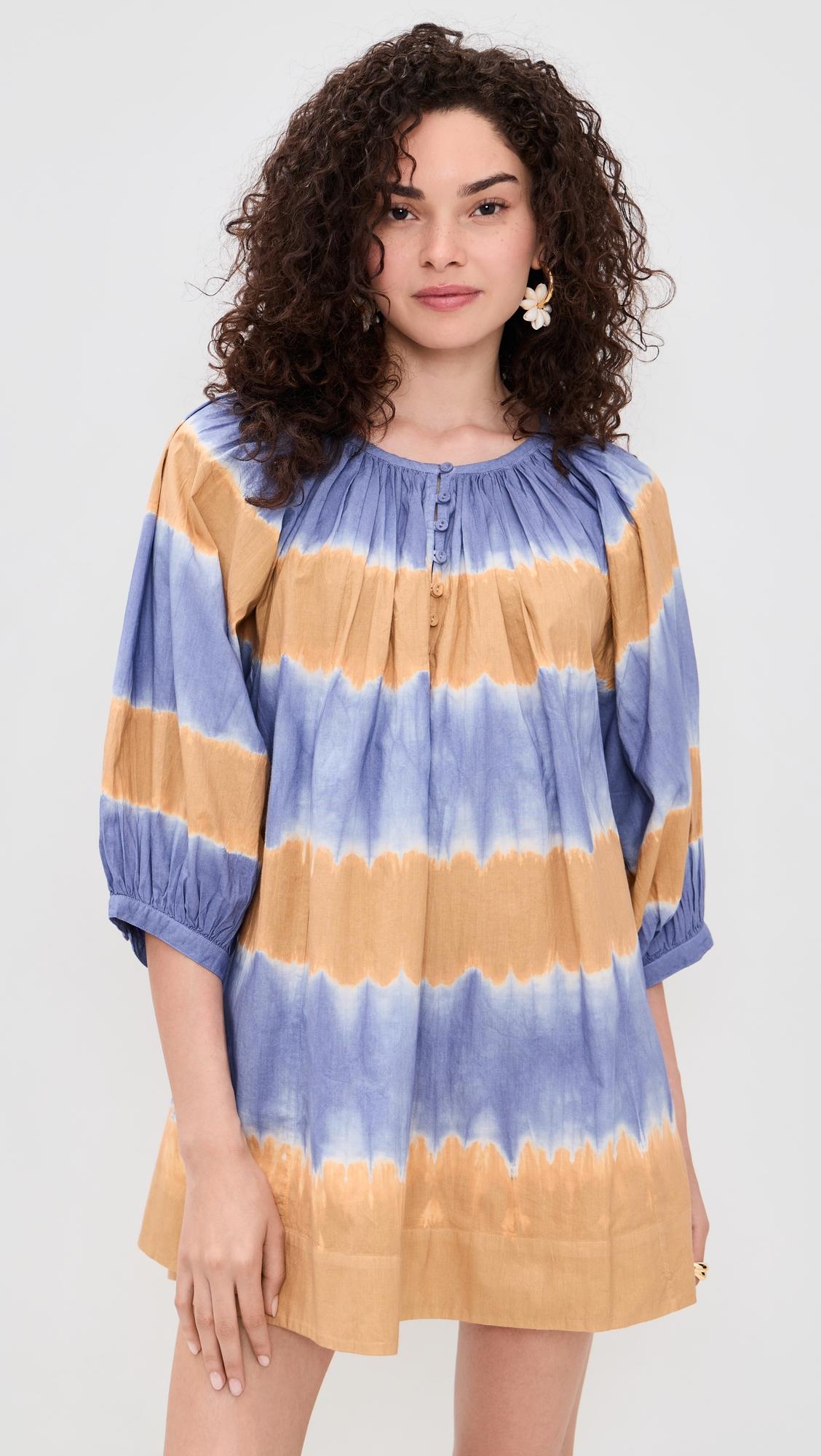 shirred half placket mini dress