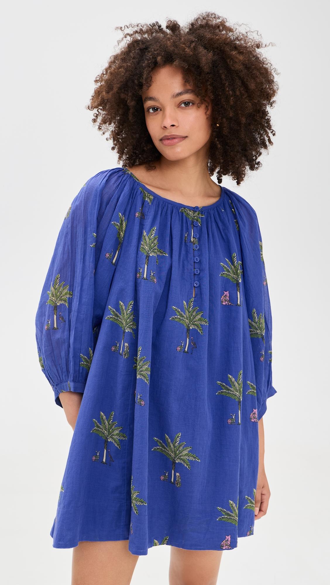 shirred half placket mini dress