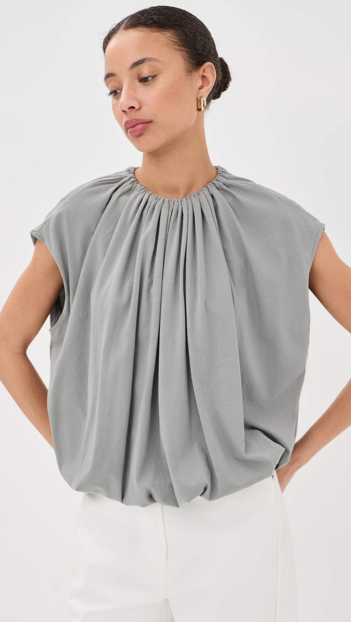 shirred neck circular tee