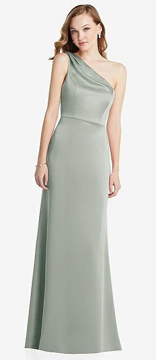 shirred one-shoulder satin trumpet dress - maddie
