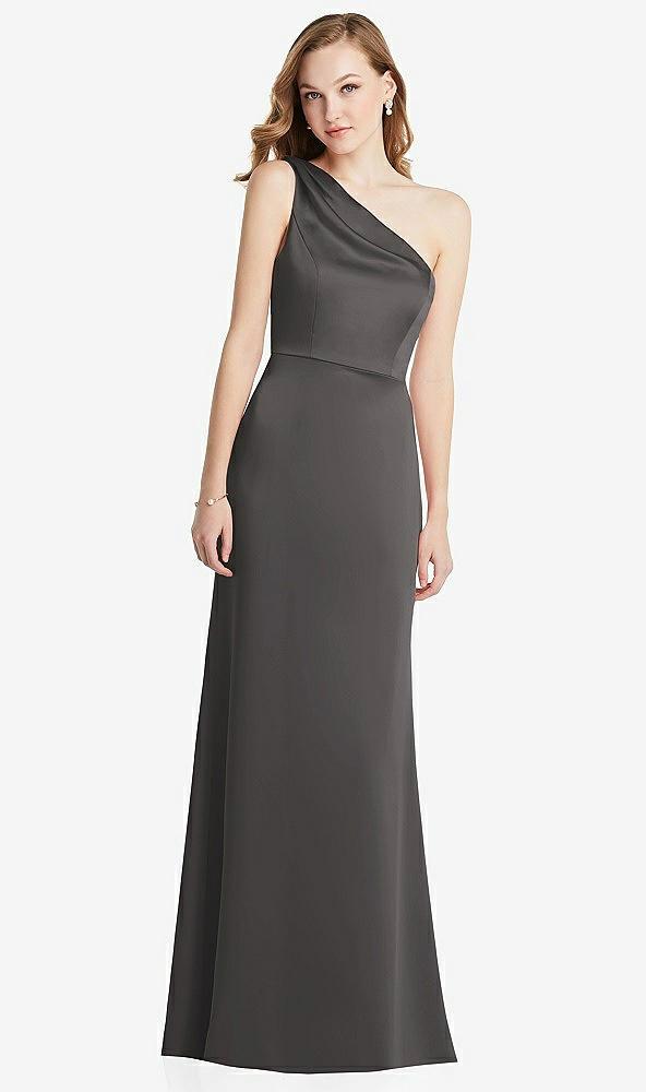 shirred one-shoulder satin trumpet dress - maddie