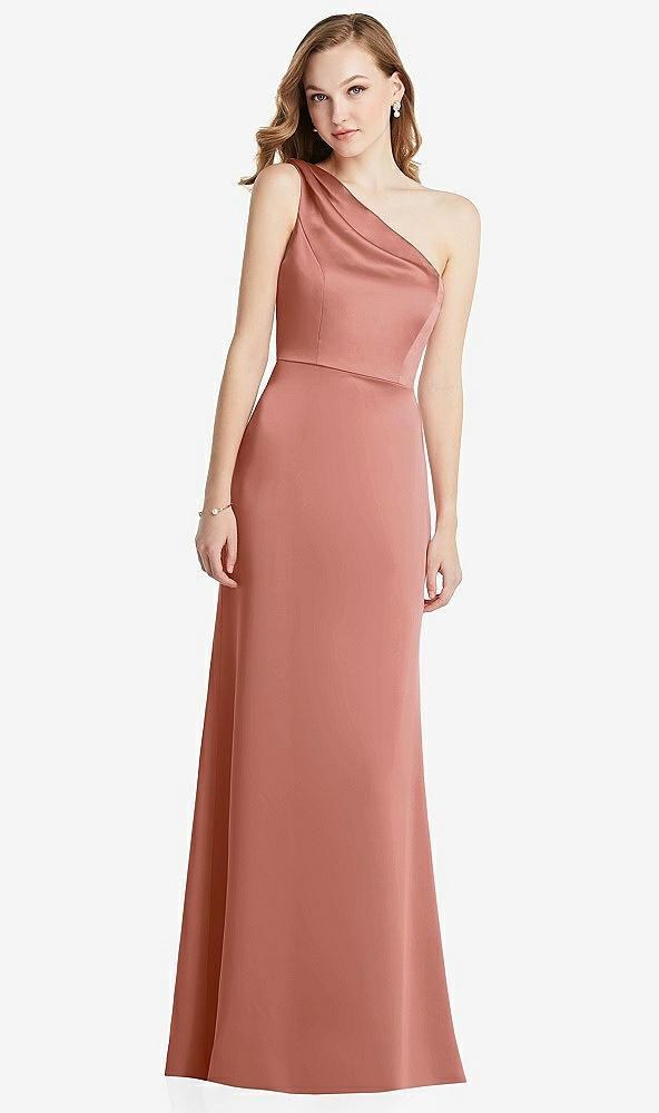 shirred one-shoulder satin trumpet dress - maddie